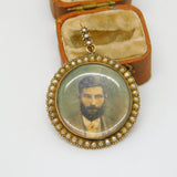 Victorian 9ct Gold Seed Pearl Watercolour Miniature Mourning Pendant Antique