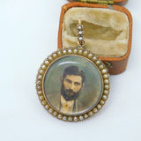 Victorian 9ct Gold Seed Pearl Watercolour Miniature Mourning Pendant Antique