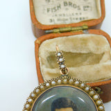 Victorian 9ct Gold Seed Pearl Watercolour Miniature Mourning Pendant Antique