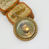 Victorian 9ct Gold Seed Pearl Watercolour Miniature Mourning Pendant Antique