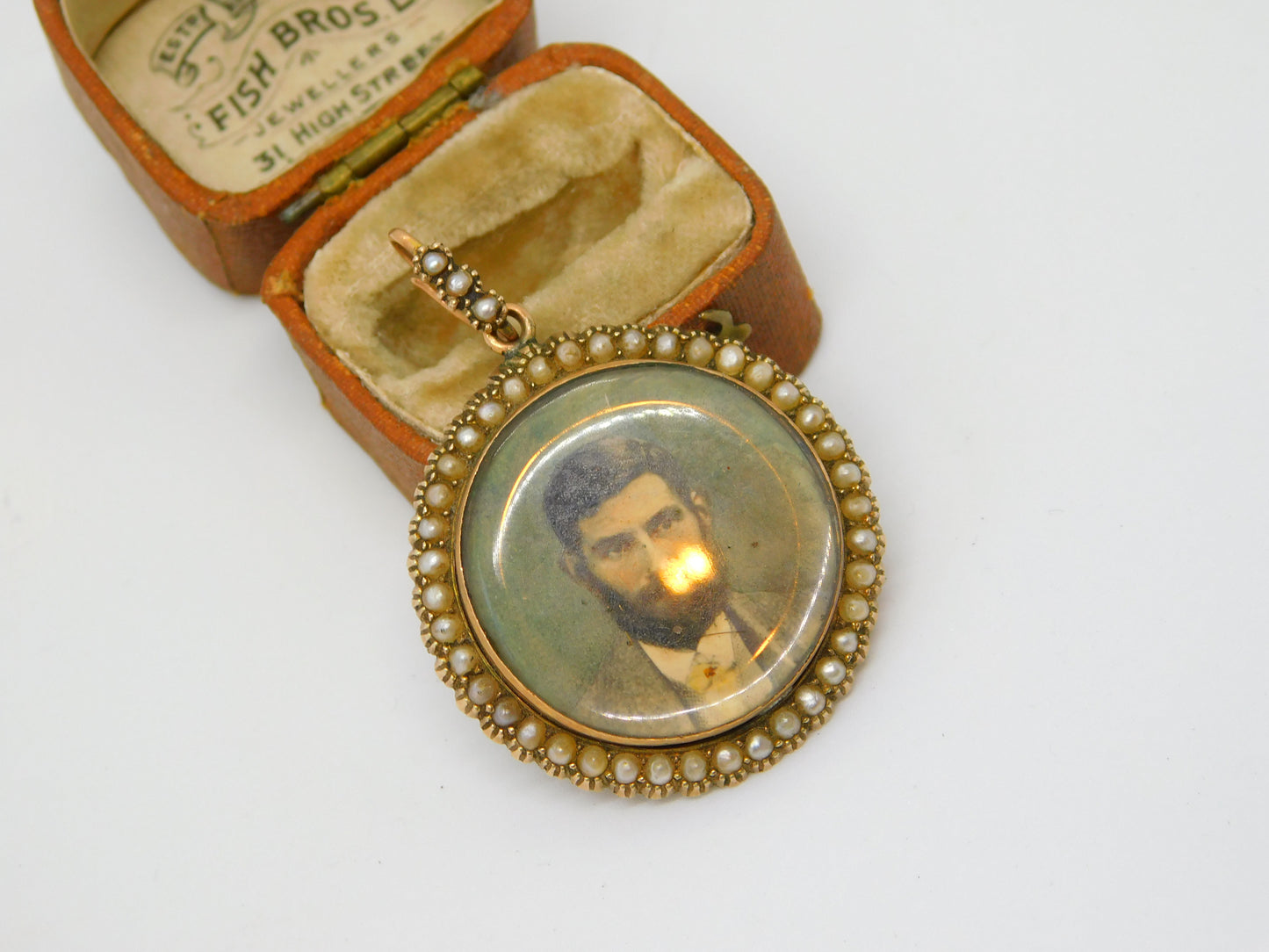 Victorian 9ct Gold Seed Pearl Watercolour Miniature Mourning Pendant Antique