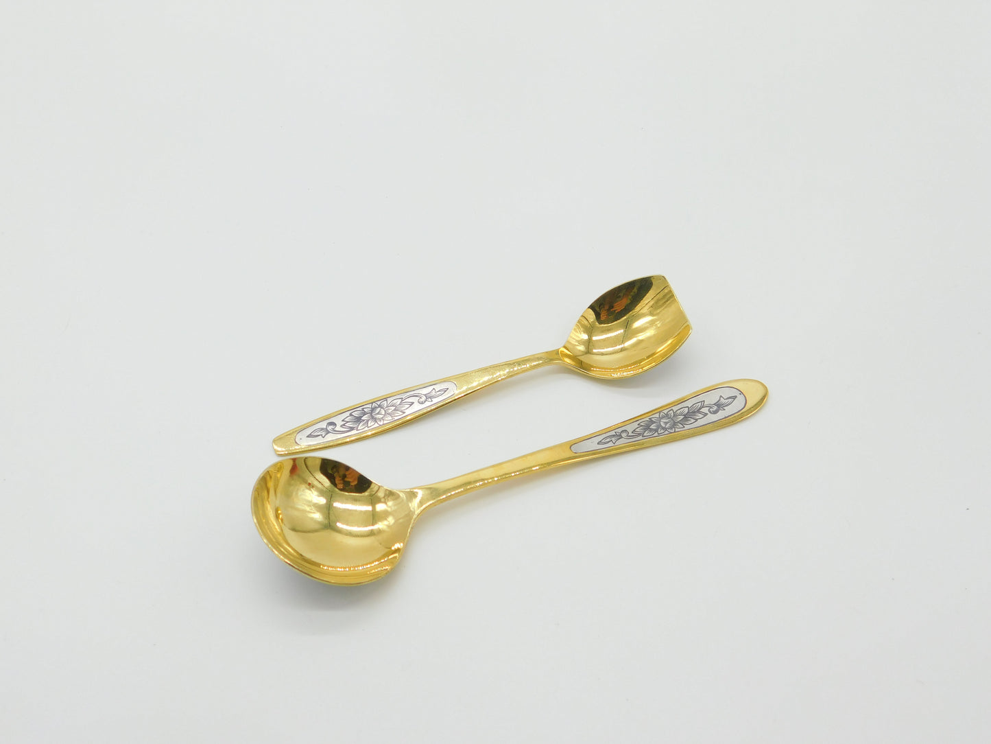 Russian Sterling Silver Gilt & Niello Enamel Sugar Scoop & Spoon Vintage Soviet c1970