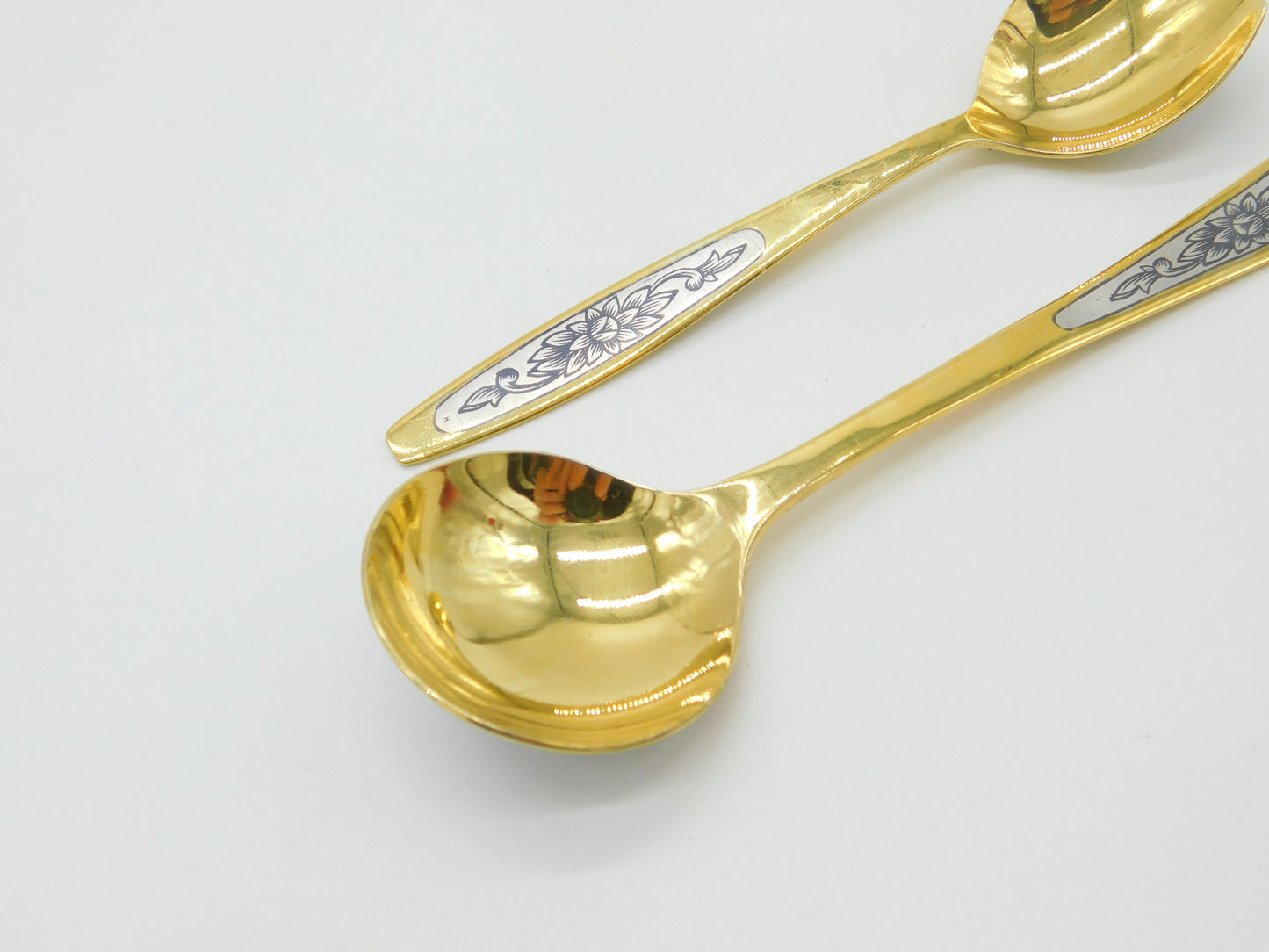 Russian Sterling Silver Gilt & Niello Enamel Sugar Scoop & Spoon Vintage Soviet c1970