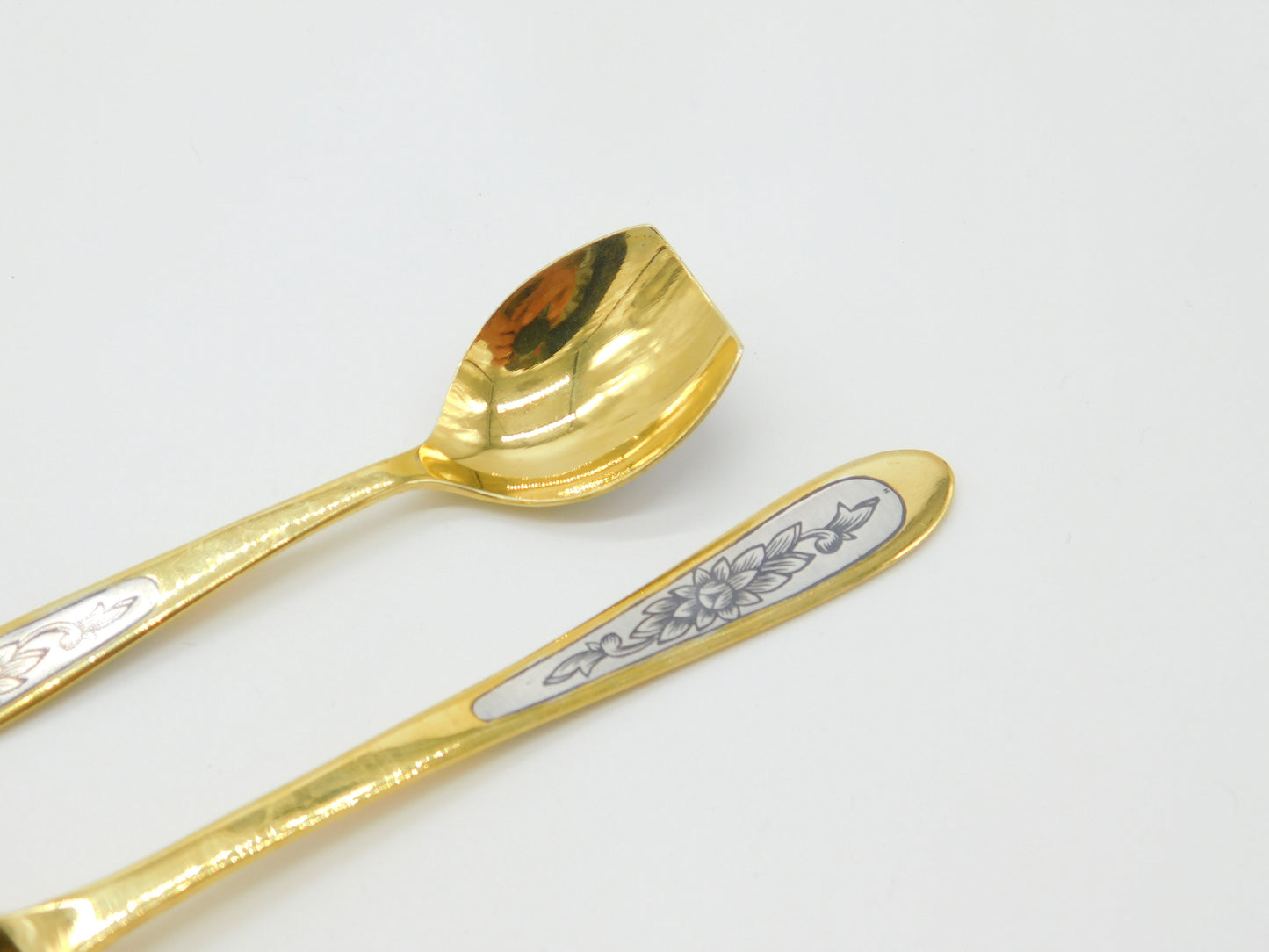 Russian Sterling Silver Gilt & Niello Enamel Sugar Scoop & Spoon Vintage Soviet c1970