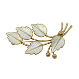 Jemax Sterling Silver Gilt & White Enamel Floral Spray Brooch Vintage c1950s