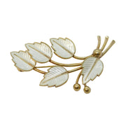 Jemax Sterling Silver Gilt & White Enamel Floral Spray Brooch Vintage c1950s