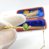 Edwardian 9ct Yellow Gold Faceted Peridot Set Bar Brooch Antique c1910