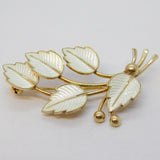 Jemax Sterling Silver Gilt & White Enamel Floral Spray Brooch Vintage c1950s