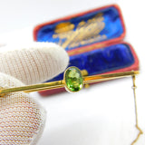 Edwardian 9ct Yellow Gold Faceted Peridot Set Bar Brooch Antique c1910
