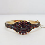 19th Century 8ct Gold Bohemian Garnet Floral Bangle Bracelet Antique c1860