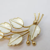 Jemax Sterling Silver Gilt & White Enamel Floral Spray Brooch Vintage c1950s