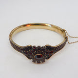 19th Century 8ct Gold Bohemian Garnet Floral Bangle Bracelet Antique c1860