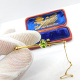 Edwardian 9ct Yellow Gold Faceted Peridot Set Bar Brooch Antique c1910