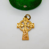9ct Yellow Gold Floral Pattern Celtic Cross Pendant Antique 1911 Birmingham