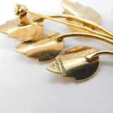 Jemax Sterling Silver Gilt & White Enamel Floral Spray Brooch Vintage c1950s