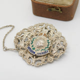 WWII-era Sterling Silver Enamel 'Royal Marines' Sweetheart Brooch Antique c1940