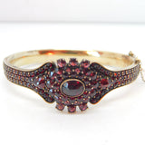 19th Century 8ct Gold Bohemian Garnet Floral Bangle Bracelet Antique c1860