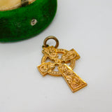 9ct Yellow Gold Floral Pattern Celtic Cross Pendant Antique 1911 Birmingham