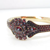 19th Century 8ct Gold Bohemian Garnet Floral Bangle Bracelet Antique c1860
