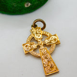 9ct Yellow Gold Floral Pattern Celtic Cross Pendant Antique 1911 Birmingham