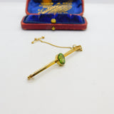 Edwardian 9ct Yellow Gold Faceted Peridot Set Bar Brooch Antique c1910