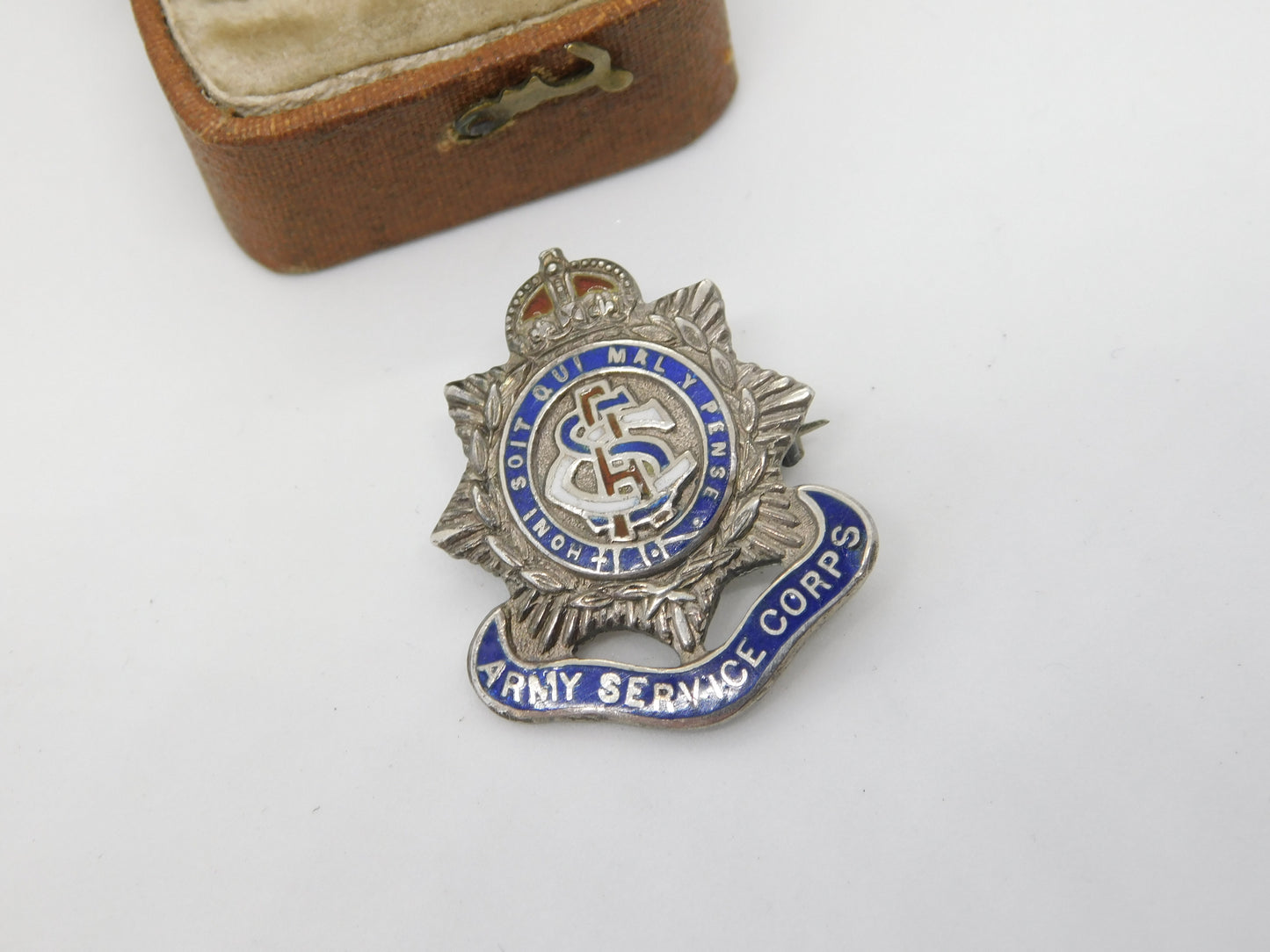 WWII-era Sterling Silver Enamel Royal Army Service Corps Sweetheart Brooch c1940