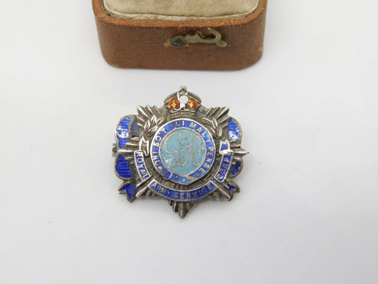 WWII Sterling Silver Enamel Royal Army Service Corps Sweetheart Brooch Antique