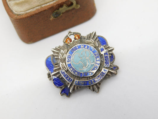 WWII Sterling Silver Enamel Royal Army Service Corps Sweetheart Brooch Antique