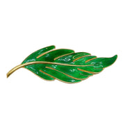 Hroar Prydz Norwegian Sterling Silver Gilt Green Enamel Leaf Brooch Vintage