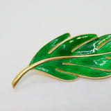 Hroar Prydz Norwegian Sterling Silver Gilt Green Enamel Leaf Brooch Vintage