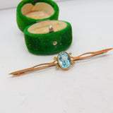 Edwardian 9ct Rose Gold Blue Topaz Floral Bar Brooch Antique c1910