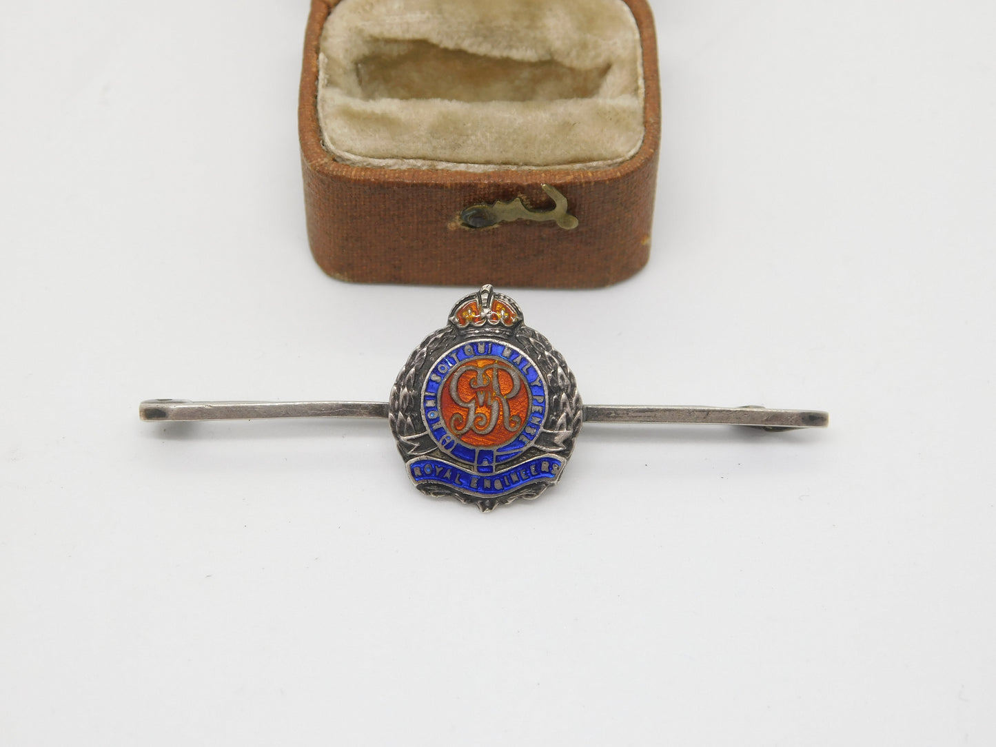 WWII Sterling Silver Enamel Royal Engineers Sweetheart Brooch Antique c1940