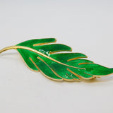 Hroar Prydz Norwegian Sterling Silver Gilt Green Enamel Leaf Brooch Vintage