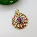 9ct Yellow Gold, Ruby & Diamond Floral Drop Pendant Vintage c1970
