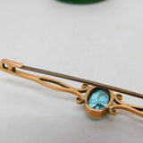 Edwardian 9ct Rose Gold Blue Topaz Floral Bar Brooch Antique c1910