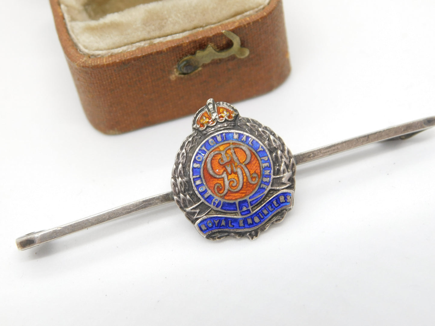 WWII Sterling Silver Enamel Royal Engineers Sweetheart Brooch Antique c1940