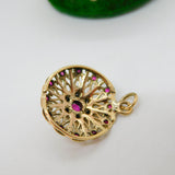 9ct Yellow Gold, Ruby & Diamond Floral Drop Pendant Vintage c1970