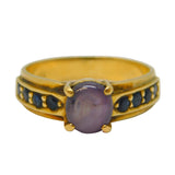 18ct Yellow Gold, 'Star' Sapphire & Blue Sapphire Dress Ring Vintage