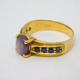 18ct Yellow Gold, 'Star' Sapphire & Blue Sapphire Dress Ring Vintage