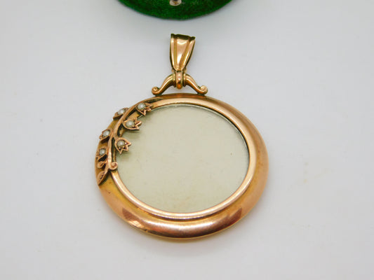 Edwardian 9ct Gold Seed Pearl Set Floral Double Locket Pendant Antique 1905 Birmingham