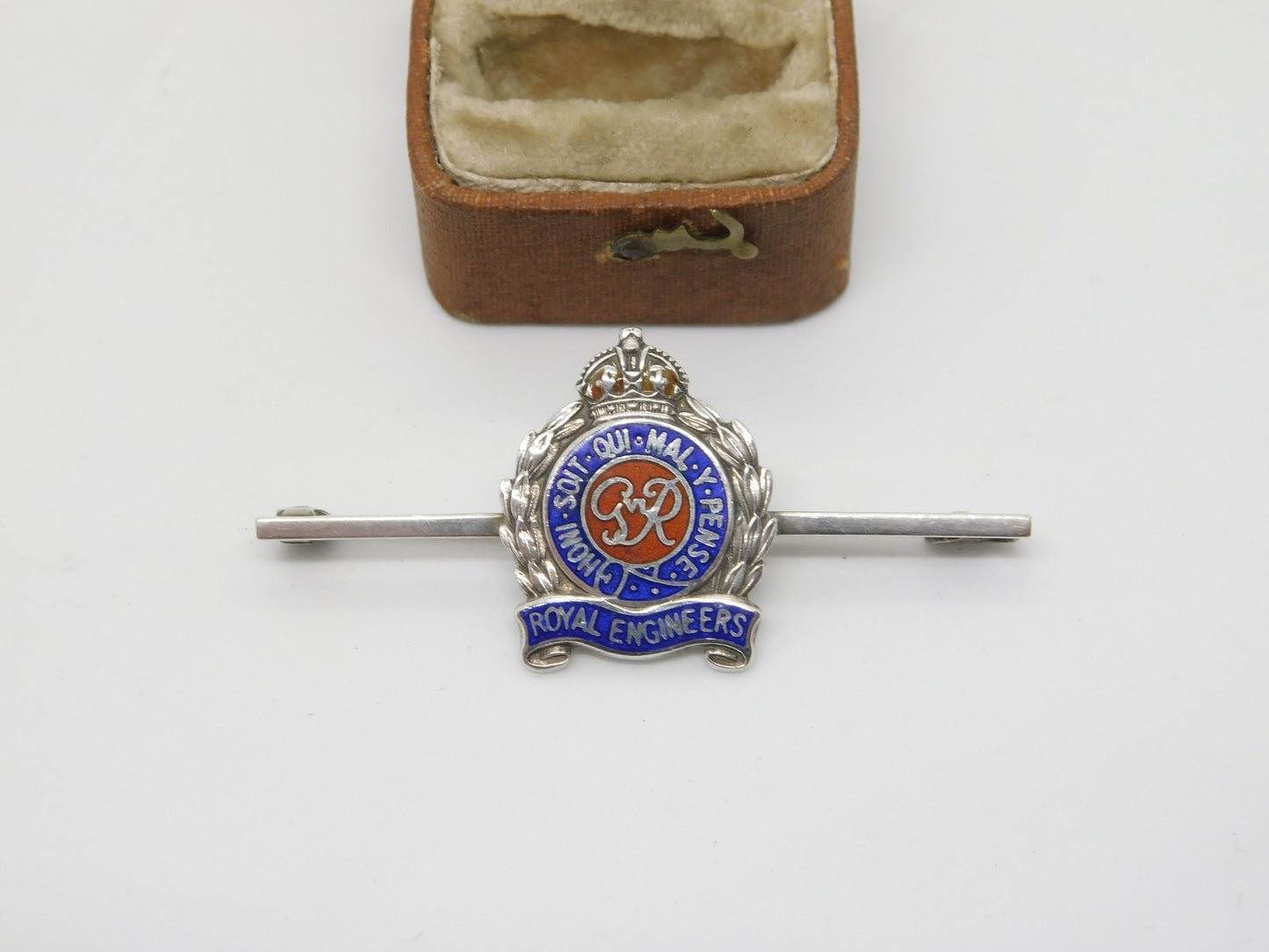 WWII Sterling Silver Enamel Royal Engineers Sweetheart Brooch c1940 Antique