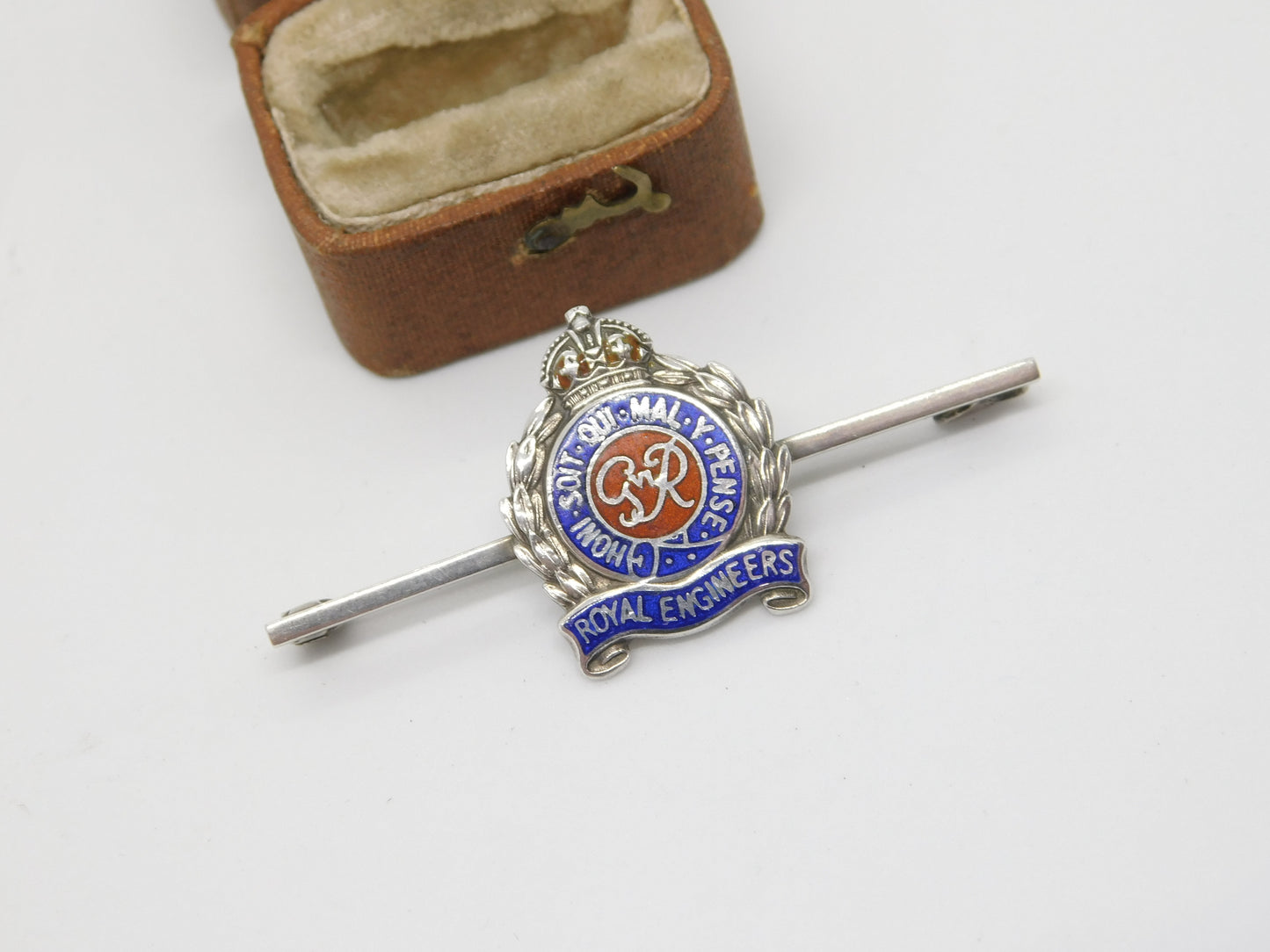 WWII Sterling Silver Enamel Royal Engineers Sweetheart Brooch c1940 Antique