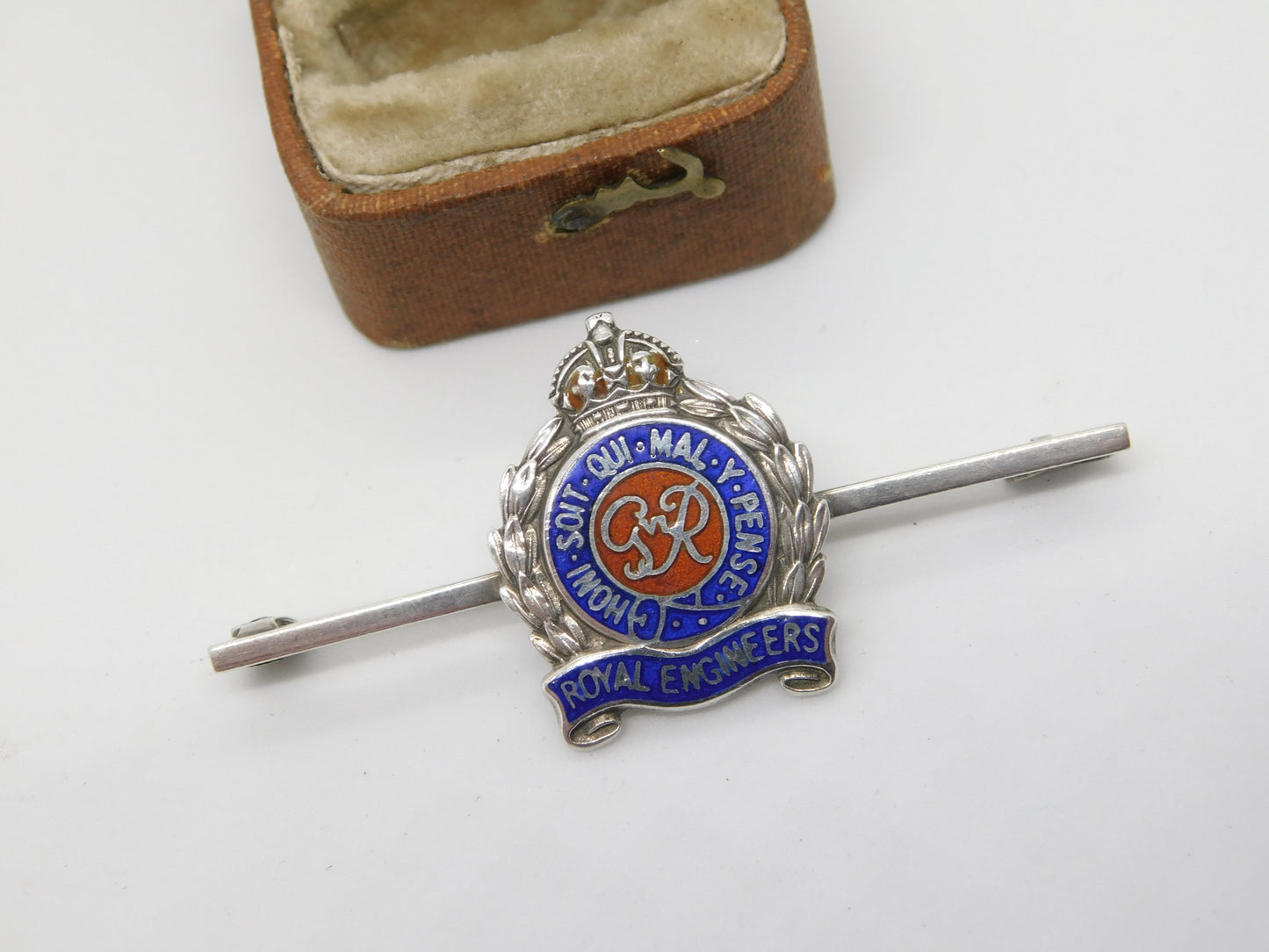 WWII Sterling Silver Enamel Royal Engineers Sweetheart Brooch c1940 Antique