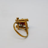 9ct Yellow Gold Brutalist Bark Pattern Garnet Dress Ring Vintage 1971 Birmingham