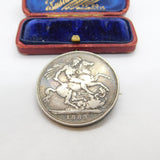 Victorian Sterling Silver Crown Coin Brooch Pin Antique 1889