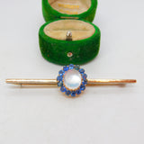 Victorian 18ct Gold, Cabochon Moonstone & Sapphire Brooch Antique c1890