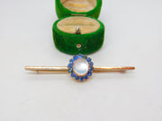 Victorian 18ct Gold, Cabochon Moonstone & Sapphire Brooch Antique c1890