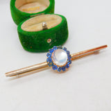 Victorian 18ct Gold, Cabochon Moonstone & Sapphire Brooch Antique c1890