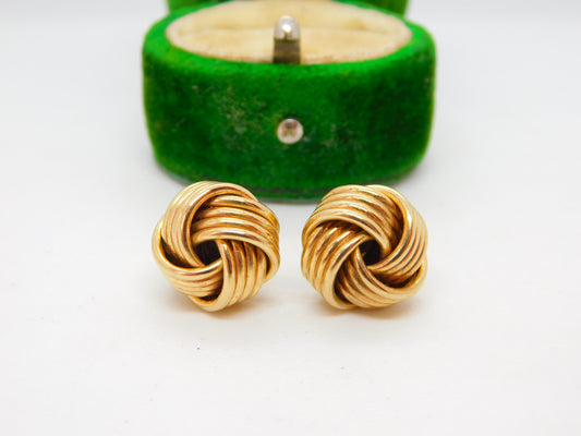 Pair of 9ct Yellow Gold Woven Ball Stud Earrings Modernist Vintage c1980