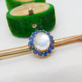 Victorian 18ct Gold, Cabochon Moonstone & Sapphire Brooch Antique c1890